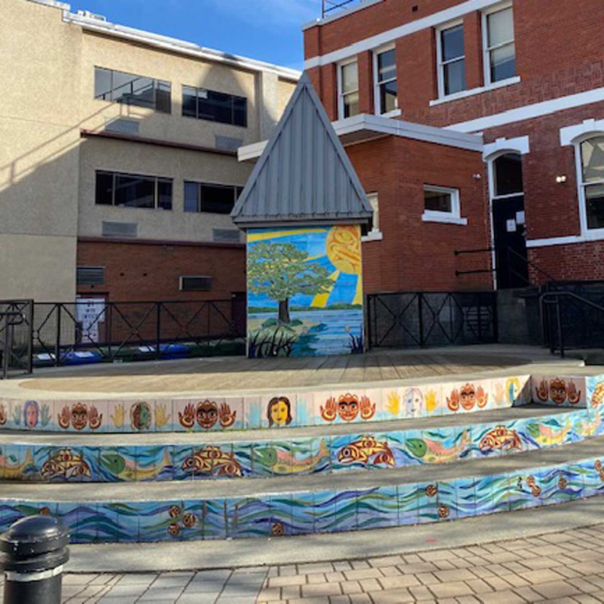 A public mural in Duncan, BC depicting sunshine